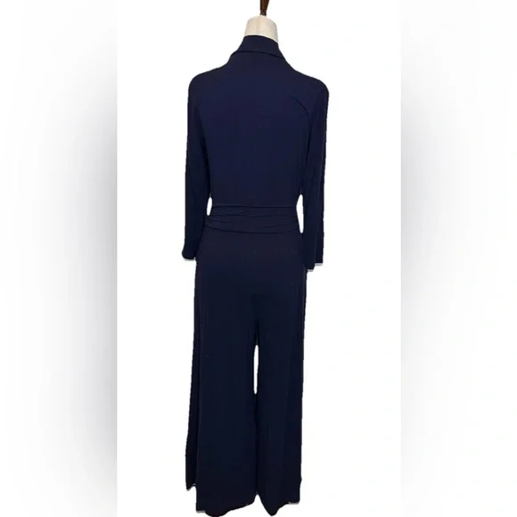 Boden Beatrice Jersey Jumpsuit Navy 3/4 Sleeve Tie Waist - Picture 4 of 8